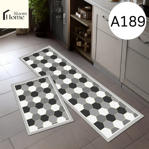 พรมเช็ดเท้า เซ็ตคู่ 2 ชิ้น (ไร้ขอบ) ลายโฮมมี่ homemie รูปร่างเรขาคณิต พรมห้องครัว พรม3D มีกันลื่น ทำความสะอาดง่าย - รูปที่ 3