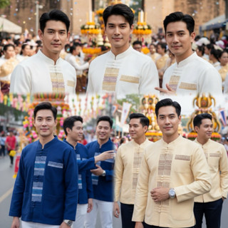 เสื้อพื้นเมืองผู้ชายลายขอ ผ้าอัดกาวพรีเมี่ยม ลายผ้าเป็นเอกลั…