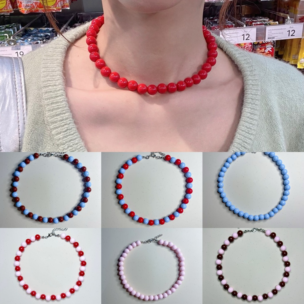 สร้อยคอลูกปัดกลมอะคริลิค ขนาด10 มิล.🍡🍎✨🦩(((ร้านในไทย|พร้อมส่ง)))