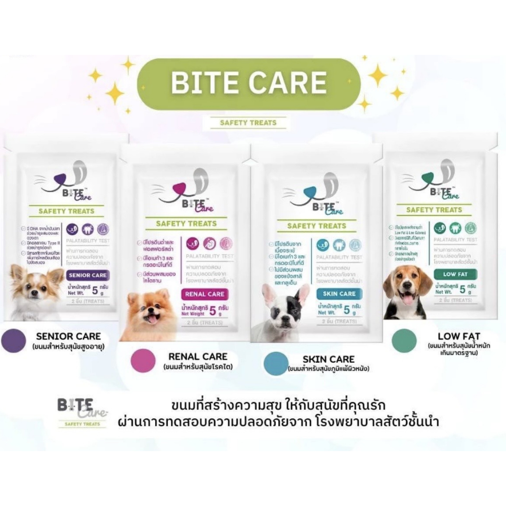 Bite Care 38 g ขนมมี 4 สูตร Renal Care, Skin Care, Low Fat, Senior Care ขนมสุนัขเพื่อสุขภาพที่ดี ขนา