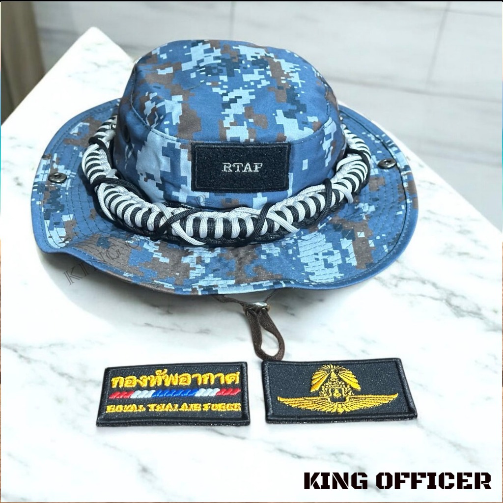 หมวกปีกสั้น ทหารอากาศ ทอ. ROYAL THAI AIR FORCE ถักเชือกพาราคอด ตีนตุ๊แก อาร์ม กองทัพอากาศ AF63