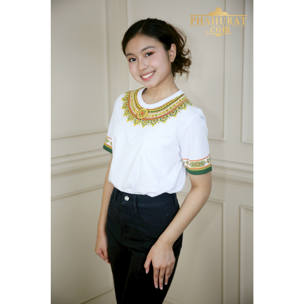 เสื้อยืดลายพาหุรัด เสื้อยืดลายไทย (ลายกรองคอ + รัดแขนพาหุรัด)