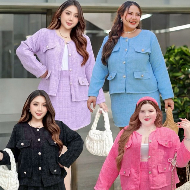 ชุดเซ็ตผ้าทวิต เสื้อแขนยาว+กระโปรงดึงยางหลัง 4 สี 3 ไซส์ (กรุณาอ่านไซส์ในรายละเอียดก่อนสั่งซื้อ)