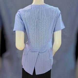 เสื้อสาธารณสุขผู้หญิง คอกลม คอปก แบบไม่ปักตรา สีฟ้าริ้ว เสื้อกาวน์