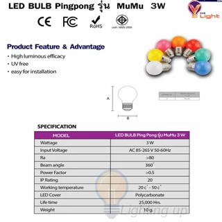 หลอดปิงปองสี LED 3W ขั้วE27 หลอดไฟสี Led Light หลอดไฟสี หลอดแต่งสวน หลากสี เป็น PVC ตกไม่แตก