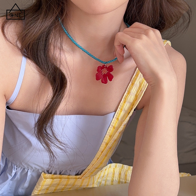 COD❤️สร้อยคอเชือกถักจี้ลายดอกไม้หลากสีน่ารักสไตล์รีสอร์ทโซ่ไหปลาร้าแฟชั่นเครื่องประดับผู้หญิง-a.one