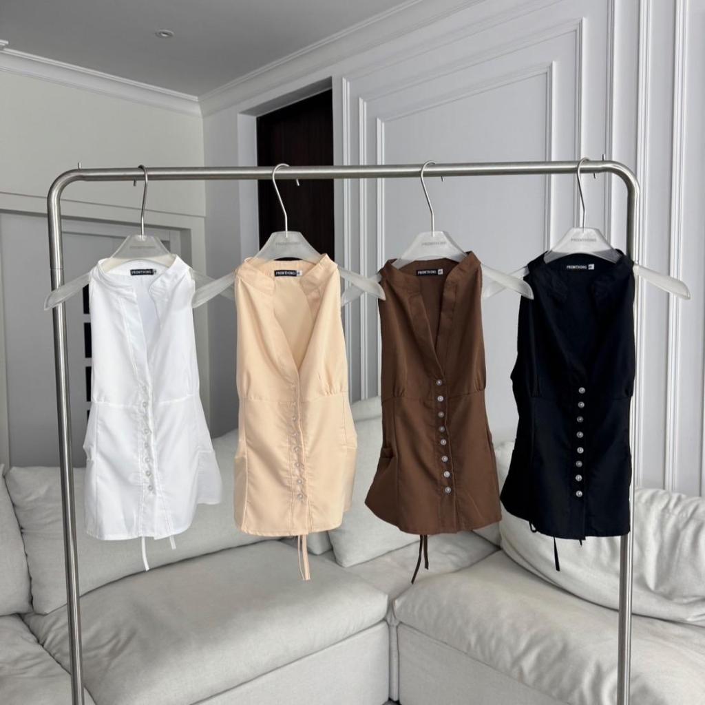 PTSH004 Sleeveless Shirt เสื้อแขนกุดแต่งระบาย ผูกหลังได้