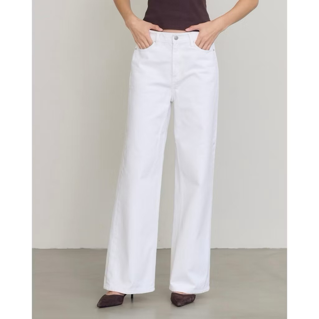 ส่งต่อ มือหนึ่ง AIMER - 90s Baggy Jeans กางเกงยีนส์ เอวต่ำ ทรงขาบาน Size L สีขาว