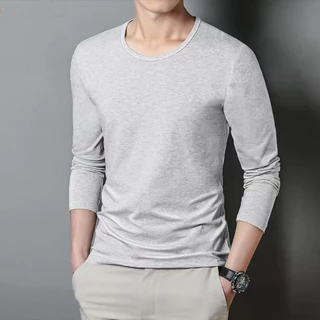 CQ2 shop พร้อมส่งในไทย เสื้อยืดแขนยาวคอกลมสีพื้น เนื้อผ้านุ่มใส่สบายเสื้อยืดแขนยาวผู้ชาย