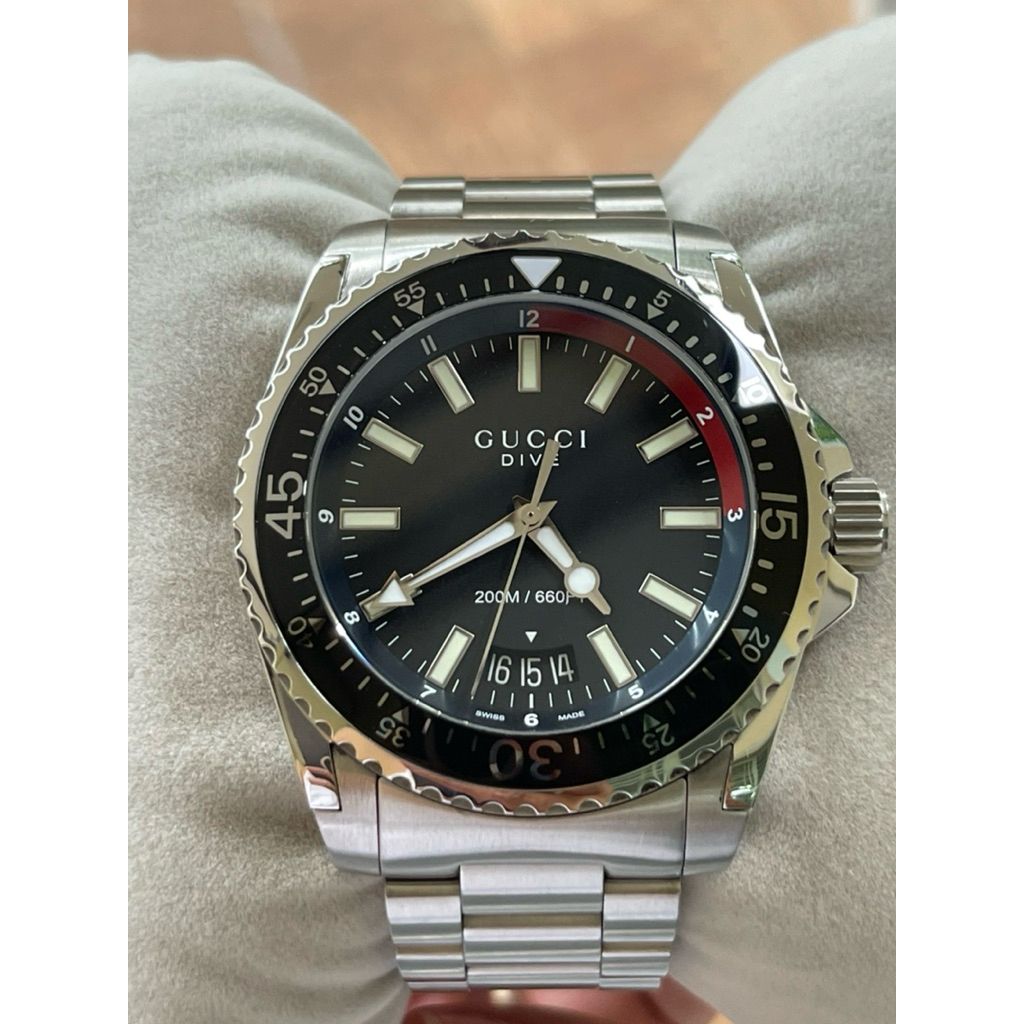 GUCCI Dive Black Dial Stainless Steel Men's Watch หน้าปัด 45 mm