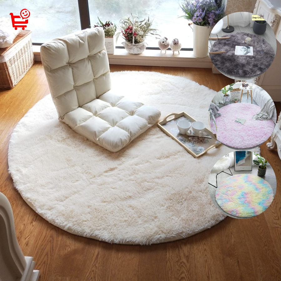 พรมปูพื้นห้องนอน พรมวงกลม 60/80/100/120/160ซม. พรมตกแต่งห้อง ขนนุ่ม รองนอนสัตว์เลี้ยง พรมทูโทน 12สี