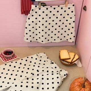 Polka Dot Skirt กระโปรงลายจุดผ้ายีนส์ครีม ห้ามเผื่อไซส์อ่ายรายละเอียดก่อนสั่ง มีสั้นและยาว wendystore19