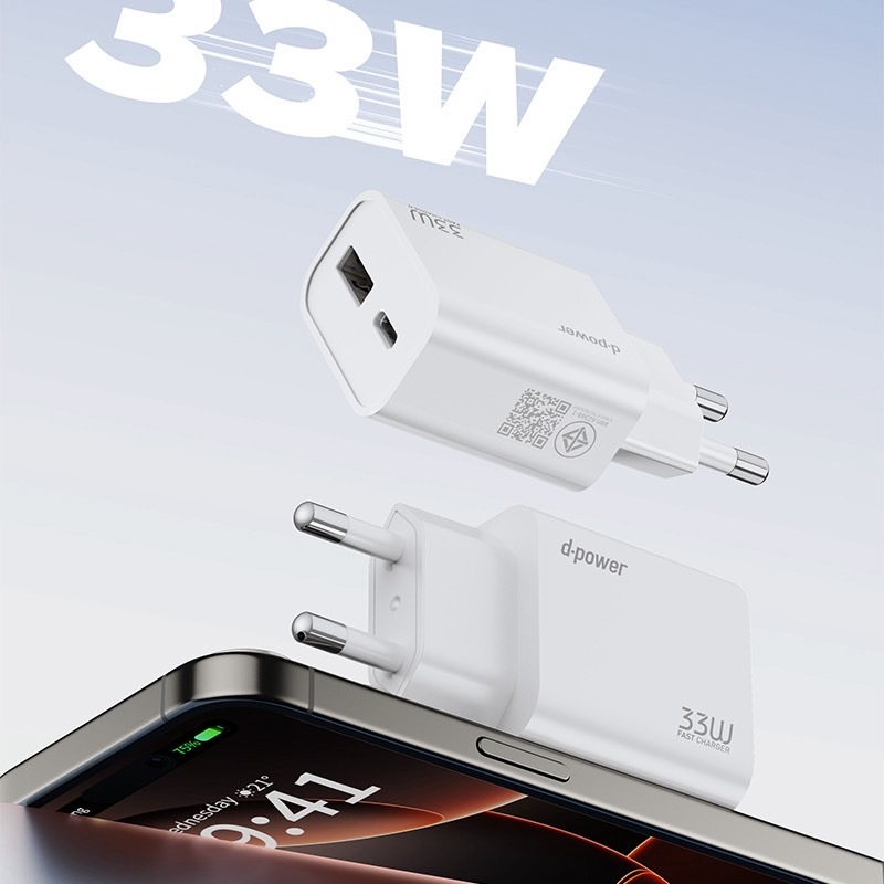 d-power หัวชาร์จเร็ว 33W รุ่น AP-34 PD+QC Dual Port (Type-C+USB) รองรับ PPS ปลั๊กไทย ไม่รวมสาย