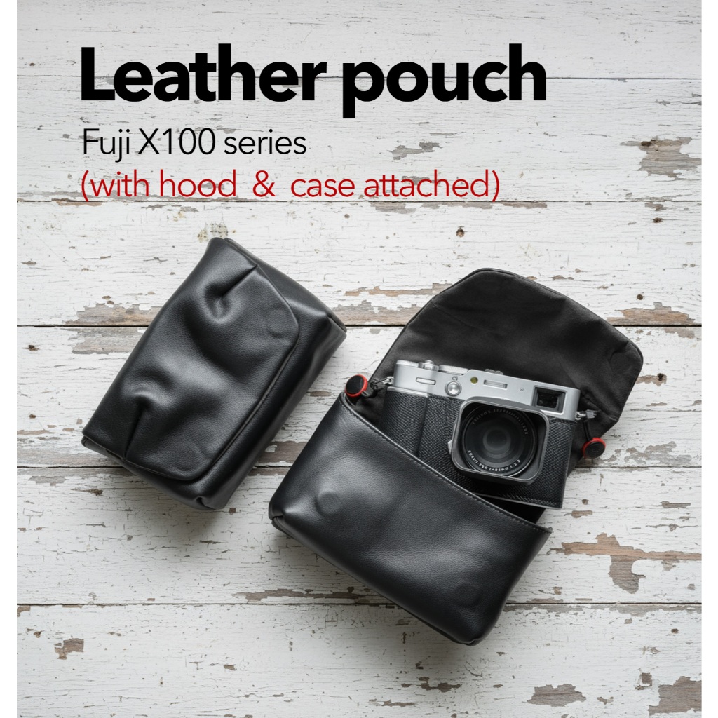ซองหนัง Fuji X100VI หนังแท้ MeKee Extra Large สำหรับใส่กล้องติดฮูดและเคส