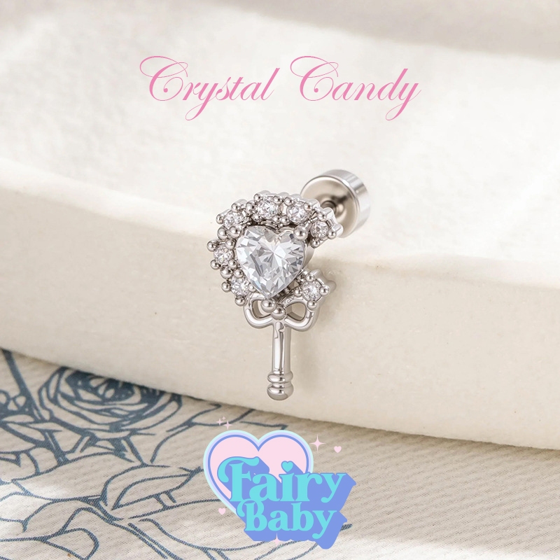 Fairybaby จิว Crystal Candy ( 1 ชิ้น ) สีขาว แป้นแบน จิวตุ้มหู ลูกอม น่ารัก  0.8 ยาว 6mm (J3-034)