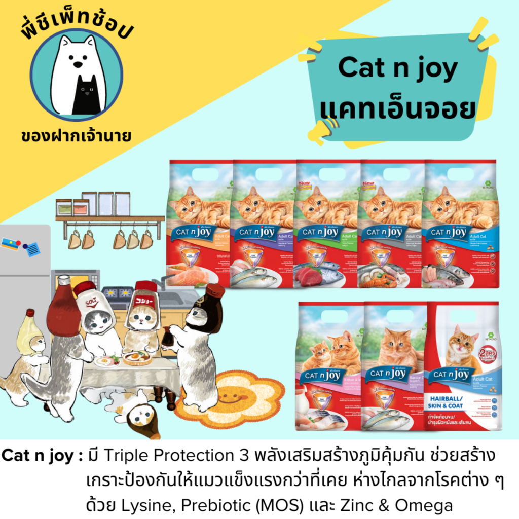 Cat n joy แคทเอ็นจอย อาหารเม็ดแมว ขนาด 400g และ 1.2 Kg