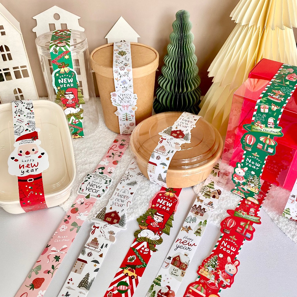 สายคาด ลายใหม่ ปีใหม่ 2026 กล่อง กระปุก ลายคริสมาสต์ x mas  50 ชิ้น/แพค