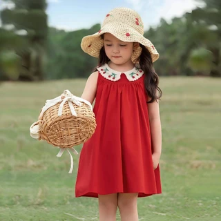 PRINCESS KESLI ชุดเด็กผู้หญิง ฟชันฤดูร้อน คอปกเชอร์รี่ กระโปรงทรูงเอเจ้าหญิงน่ารักและหวาน 1-11 ปี
