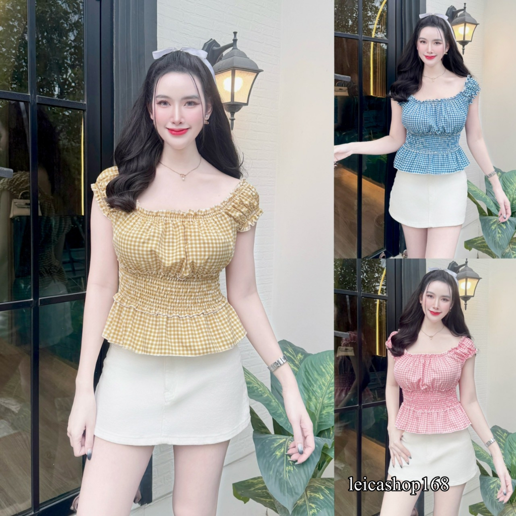 สินค้าพร้อมส่ง เสื้อครอป แขนสม๊อค คอแต่งระบาย ใส่เข้ารูป เสื้อแฟชั่น ใส่แมท ใส่เที่ยว คาเฟ่ A6963