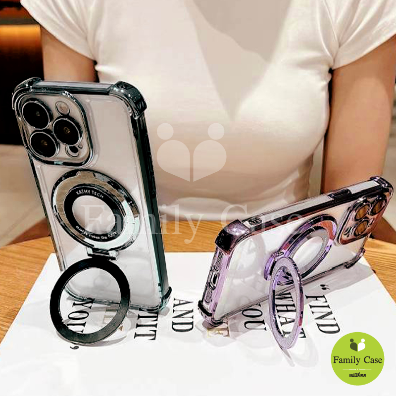 Redmi15C(4G) POCO C85(4G) Redmi14C/C75 เคสนิ่มใสขอบเงาเลนส์กันกล้อง ขาตั้งแม่เหล็กกากเพชรทรงกลมตั้งได้มีกาวในตัว