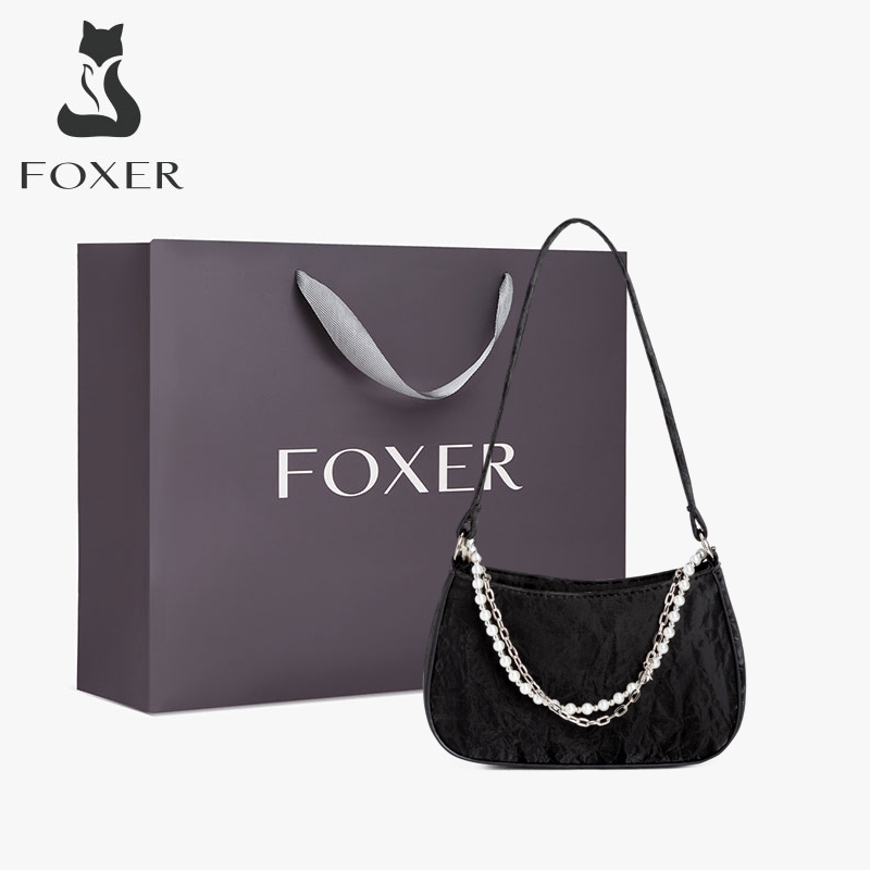FOXER กระเป๋าสะพายไหล่ผู้หญิง สไตล์เกาหลีสุดอินเทรนด์ กระเป๋าถือสายโซ่มุก