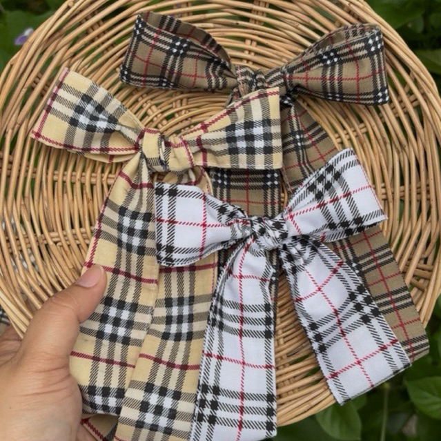 โบว์ผูกผมลายสก็อตใหม่/hair ribbon/ผ้าคาดผม/พร้อมส่ง