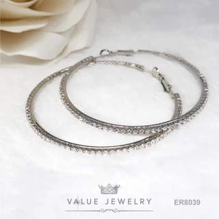 ต่างหูห่วงกลม เพชร1แถว หน้า2มิล สีเงิน 6 ขนาด เครื่องประดับ ER8033 ER8035 ER8037 ER8039 ER8041 ER1275 ValueJewelry