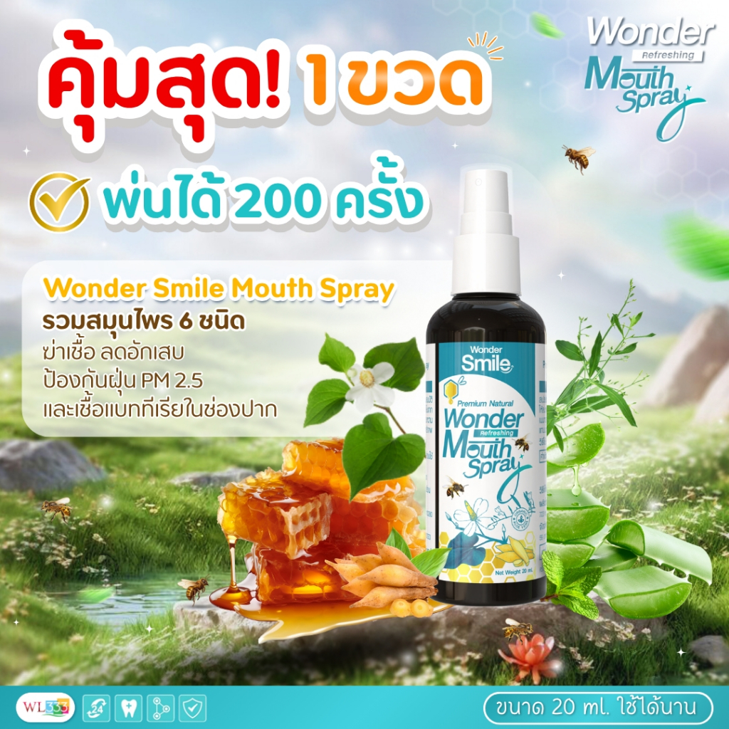 [6.6] Wonder Smile เซตคู่ดูแลช่องปากและลำคอยาสีฟันผู้ใหญ่ 4 แถม Mouth Spray 1 เคล็ดลับปากหอม น้ำลายไม่บูด ใช้ได้ทุกวัน