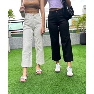 กางเกงขากระบอกทรง8ส่วนขาเต่อ ผ้าคัตตอนยีนส์ยืดยาว35/36นิ้ว S…
