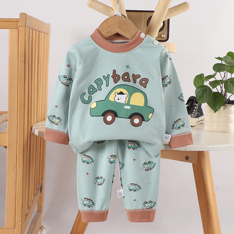 ชุดนอนเด็ก ชุดลำลองเด็ก ลายการ์ตูน สไตล์สนุก ผ้านิ่มนุ่ม ไซส์73-100มีกระดุมที่ไหล่ - รูปที่ 2