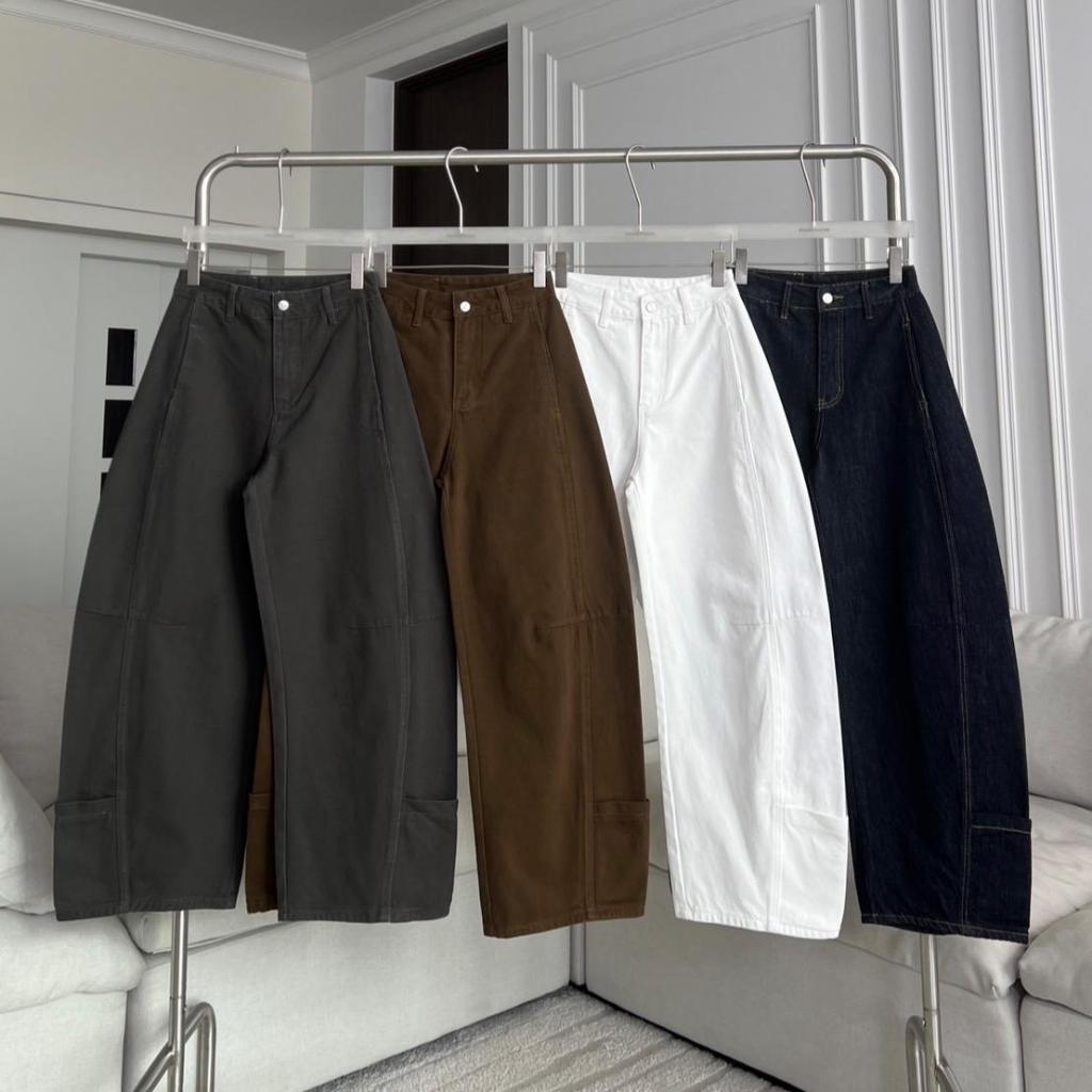 PTJ30301 Rene Cargo Barrel กางเกงยีนส์คาร์โก้ขากระบอกใหญ่ปัก PROMTHONG