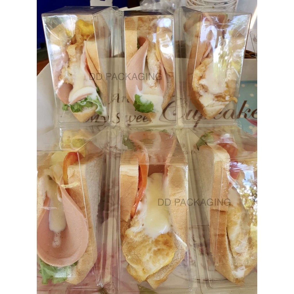 Hiso กล่องแซนวิช เรียบใส DD-51 (100 ชิ้น) กล่องใสPET ไม่ล็อค