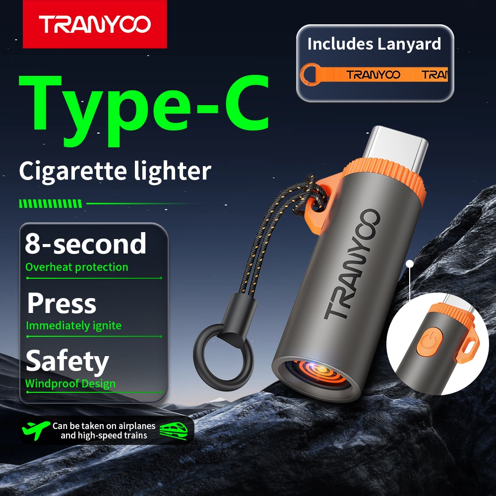 TRANYOO E40 Type-C portable lighter, compact, windproof, energy-saving and environmentally friendly, safe to use