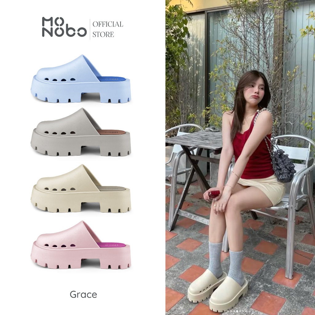 MONOBO รุ่น Grace รองเท้าแตะแบบสวมแฟชั่นเสริมส้น  ของแท้ 100%