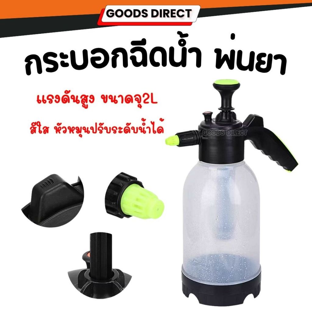 กระบอกฉีดน้ำแรงดันสูง ถังพ่นยา กระบอกฉีด ขนาด 2 ลิตร หัวหมุนปรับระดับน้ำได้ สีใส มีขีดบอกปริมาตร