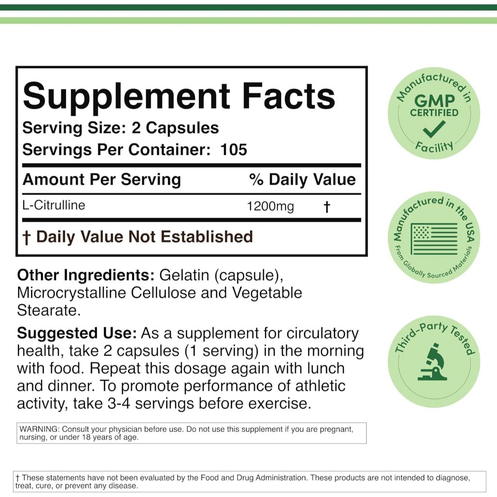 Double Wood L-Citrulline 1200mg , 210 Capsules (No.3936) - รูปที่ 2