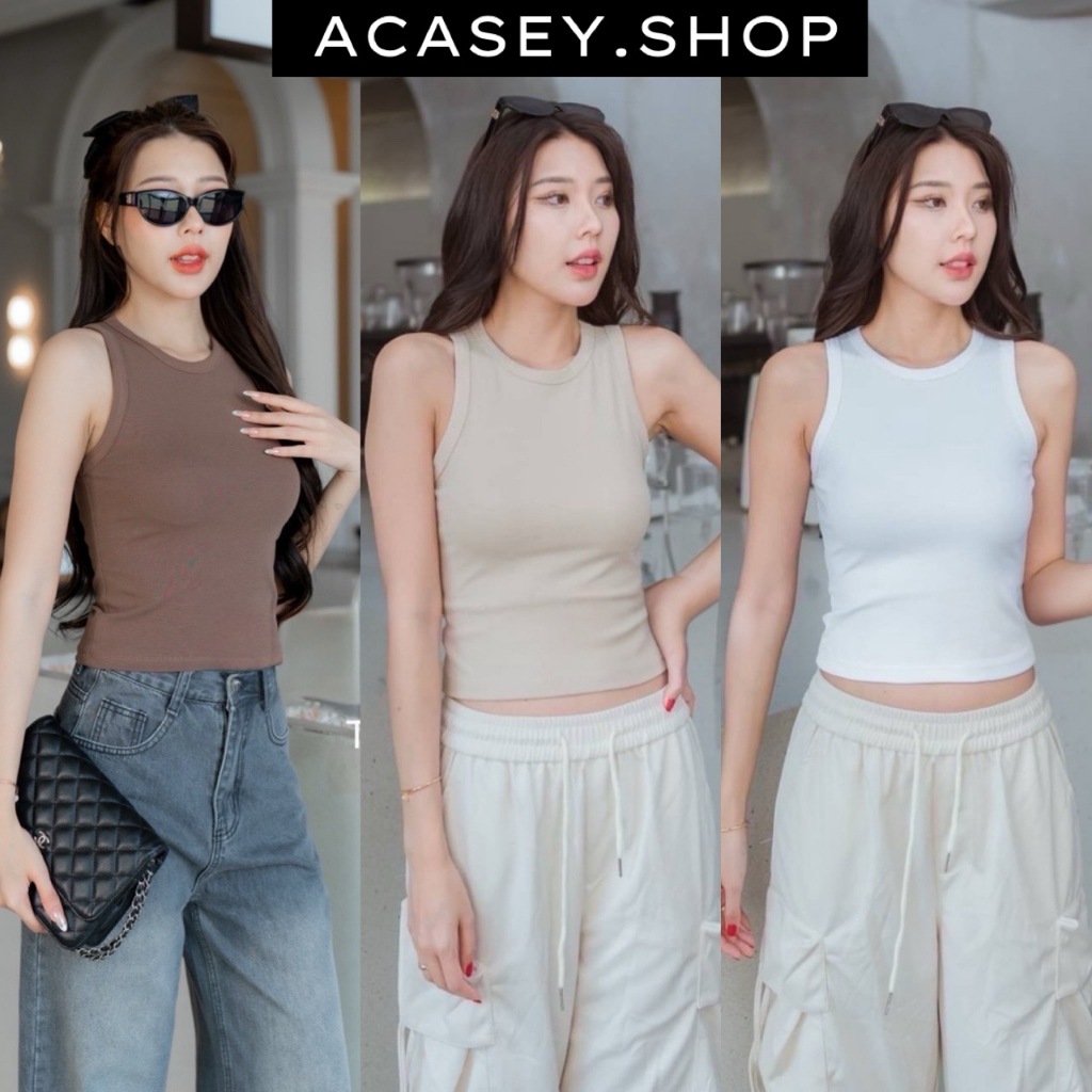 Acasey เสื้อกล้ามผู้หญิง คอกลมตัวยาว ผ้ายูนิเนื้อหนา ทรงสวยเข้าทรงเข้ารูป T249