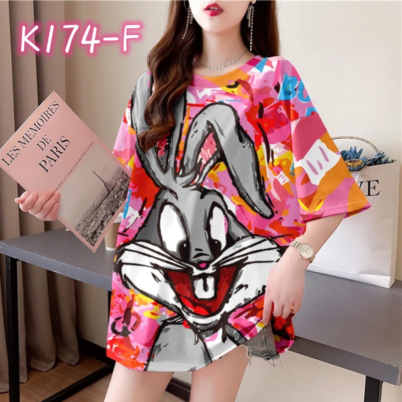 แขนสั้นเสื้อยืดแฟชั่นฤดูร้อนของผู้หญิงสไตล์ใหม่ขนาดใหญ่พิมพ์หลวมฤดูร้อนเกาหลีผ้าฝ้ายรอบคอน่ารักยาวการ์ตูนเสื้อยืด - รูปที่ 2