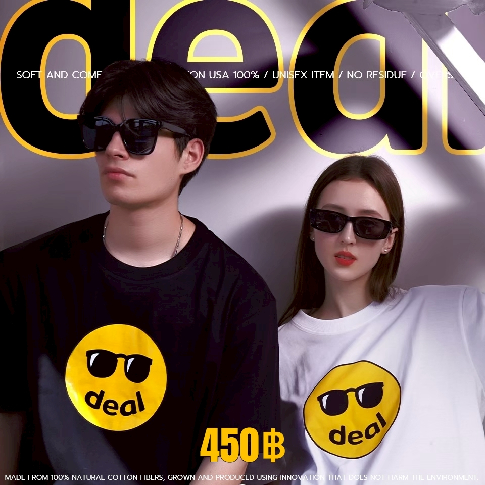 OK Apparel เสื้อยืดแขนสั้นคอกลมลาย แว่น deal ผ้าคอตตอนUSA100% OVERSIZE