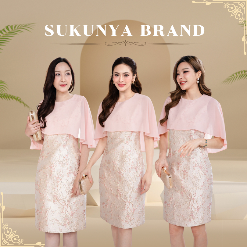 Sukunya 6370-1 :งานชุดเดรสผ้าJacquard ลายนูน เนื้อดี มีซับในกระโปรงผ่าหลังเล็กน้อย มีซิปหลัง มาพร้อมดีไซน์ช่วงคอกับแขนแต