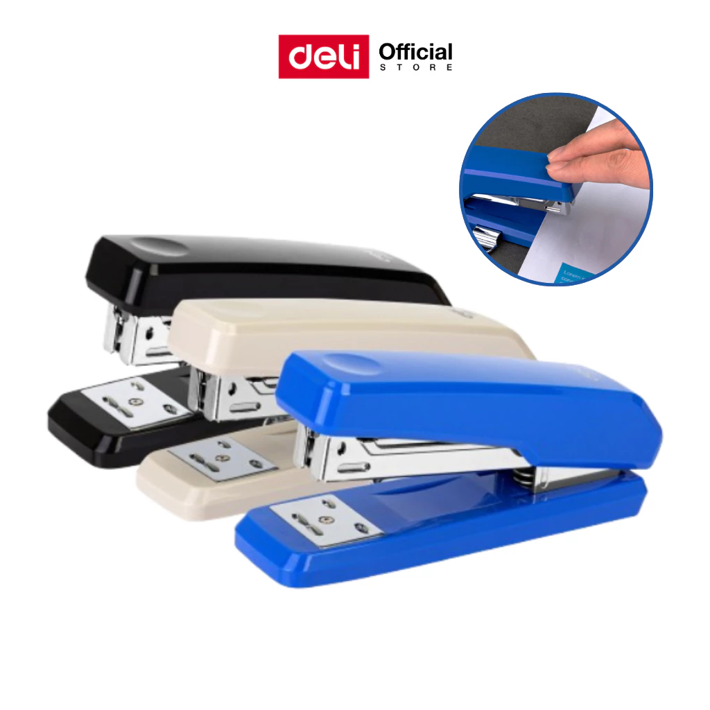 เครื่องเย็บกระดาษ Deli เย็บได้ 25 แผ่น มาพร้อมที่ถอนลวดในตัว แข็งแรง ใช้งานสะดวก - Stapler