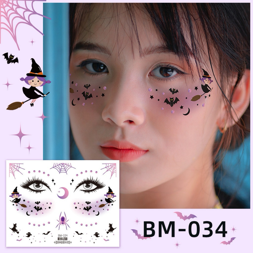 ส่งไวจากไทย[20+แบบ]แผ่นใหญ่ แทททูฮาโลวีน แทททูติดหน้า แต่งหน้าฮาโลวีน Halloween Face tattoo