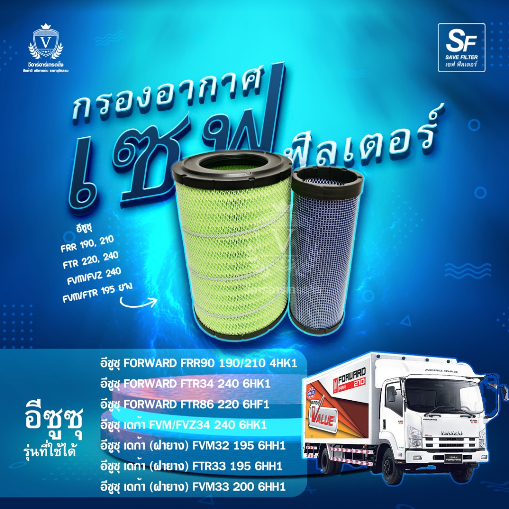 ไส้กรองอากาศ Isuzu FRR อีซูซุ โรโบคอบ FRR190/240, FTR220/240, เดก้า195/200 ฝายาง, 8-98071-421-0, S22