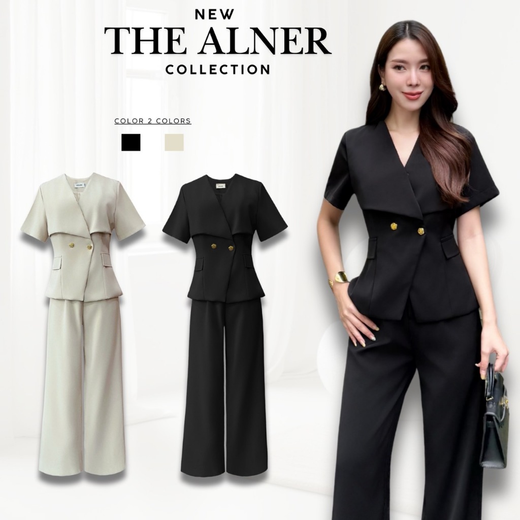 Thealner-AN558 (เซตสูทปกไขว้หน้าแขนสั้นกางเกงขายาว)