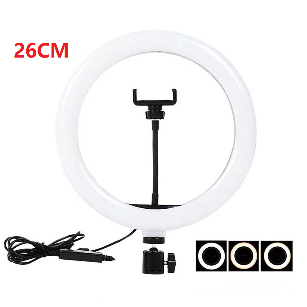 140cm/170cm Tripod ชุดไฟไลฟ์สด 26cm LED Ring Light พร้อมขาตั้ง3 สี ความสว่าง 10 ระดับ มีที่จับมือถือในตัว - รูปที่ 3