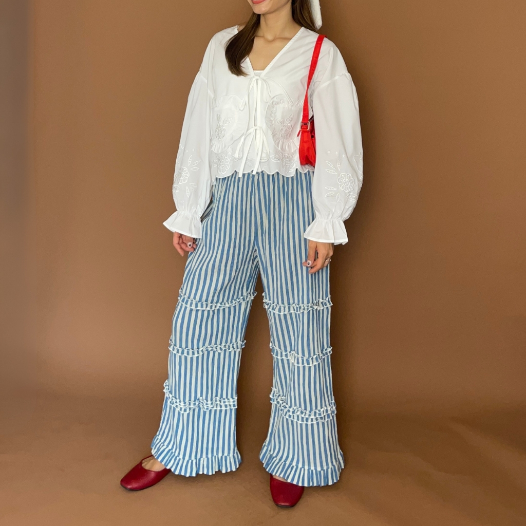 (S-3XL) CHAWY Srtip minimal pants C4607 กางเกงขายาว กางเกงขายาวลายทาง รูปที่ 2