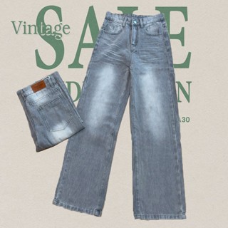 Vintage รุ่น 7221 กางเกงยีนส์ ทรงกระบอก เทานัว แต่งเฟดขา ทรง…