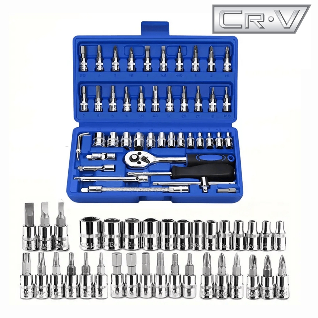 CRV ชุดบล็อกประแจ เครื่องมือช่าง ชุดประเเจ ประแจ ชุดบล็อก 46 ชิ้น ขนาด 1/4 2หุน จำนวน 46 ชิ้น