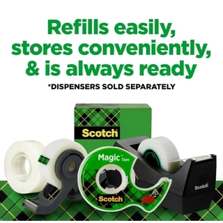 3M Scotch Magic Tape เมจิกเทป No.810 เทปขุ่น แกน 1 นิ้ว เขียนข้อความทับได้ กระดาษฉีกขาด เรียบเนียน (ราคาต่อ 1 ม้วน)