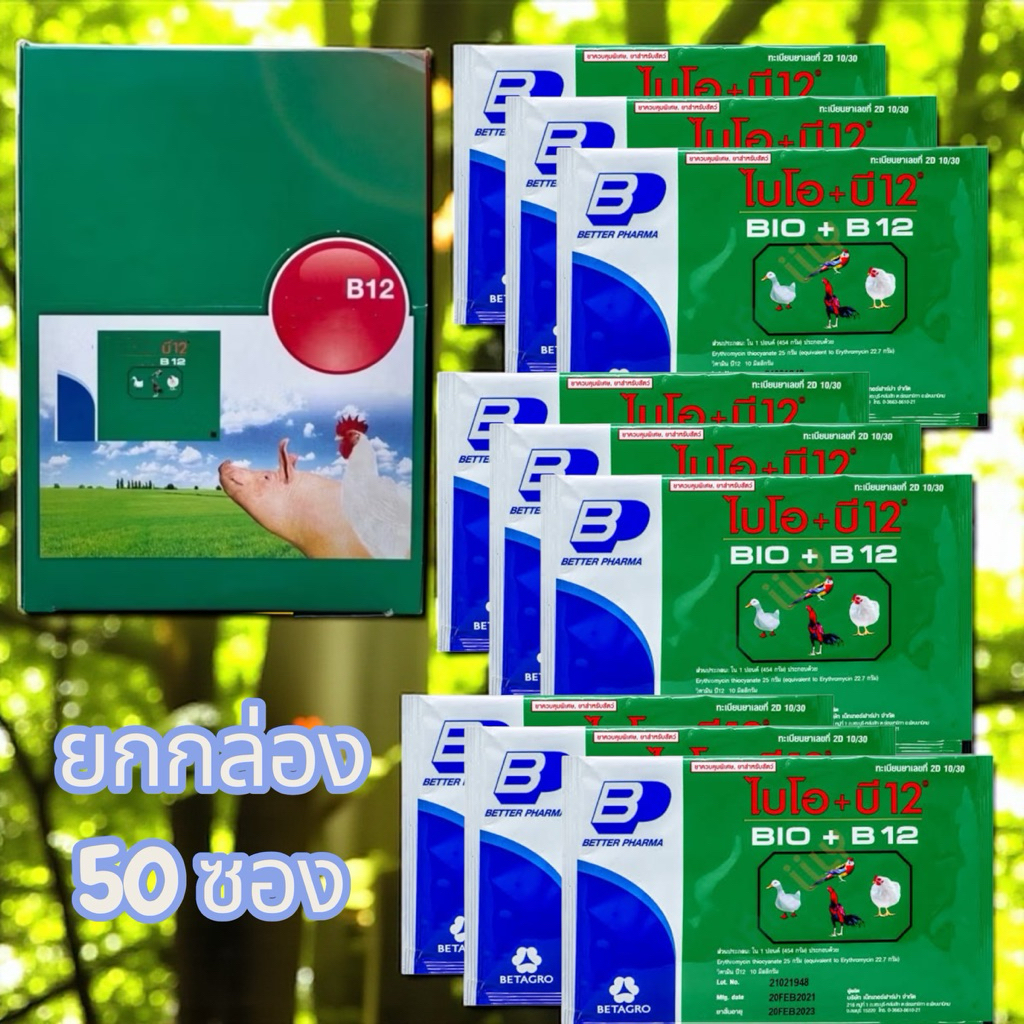 อาหารนก ไก่ กล่องสีเขียว B12 เบทาโกร ขนาด20กรัม ยกกล่อง50ซอง